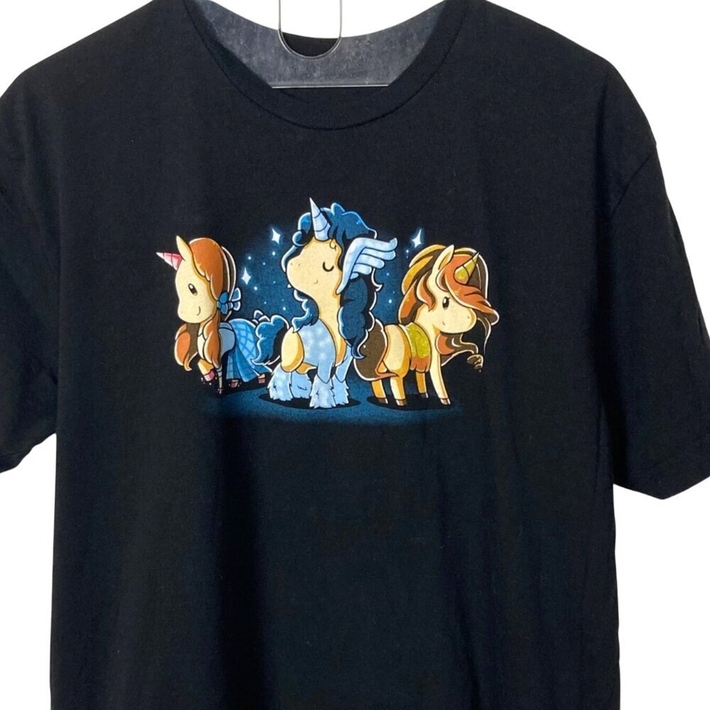 Unicorn Trio Graphic Black T Shirt Adult Large Cotton Crew Neck Enchanting